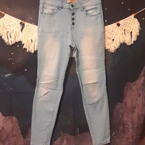 Elite Jeans/Jeggings Stretch High Waisted Light Wash Button Closure 7/8